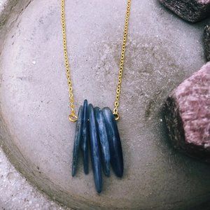 Blue Kyanite Stone Spikes and Gold Plated Chain necklace